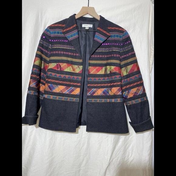VTG Y2k COLDWATER CREEK Jacket Womens Sz 8‎ Tapestry Beaded Embroidered Cotton - Picture 1 of 9